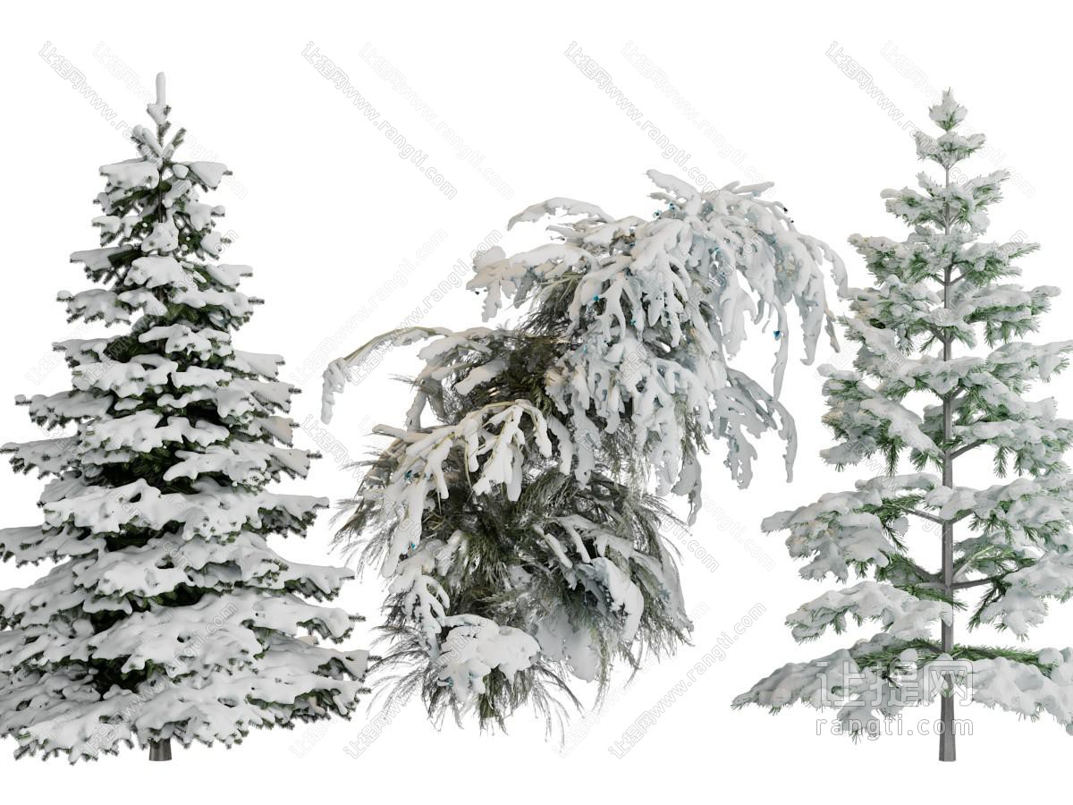 现代盖满雪花的松树