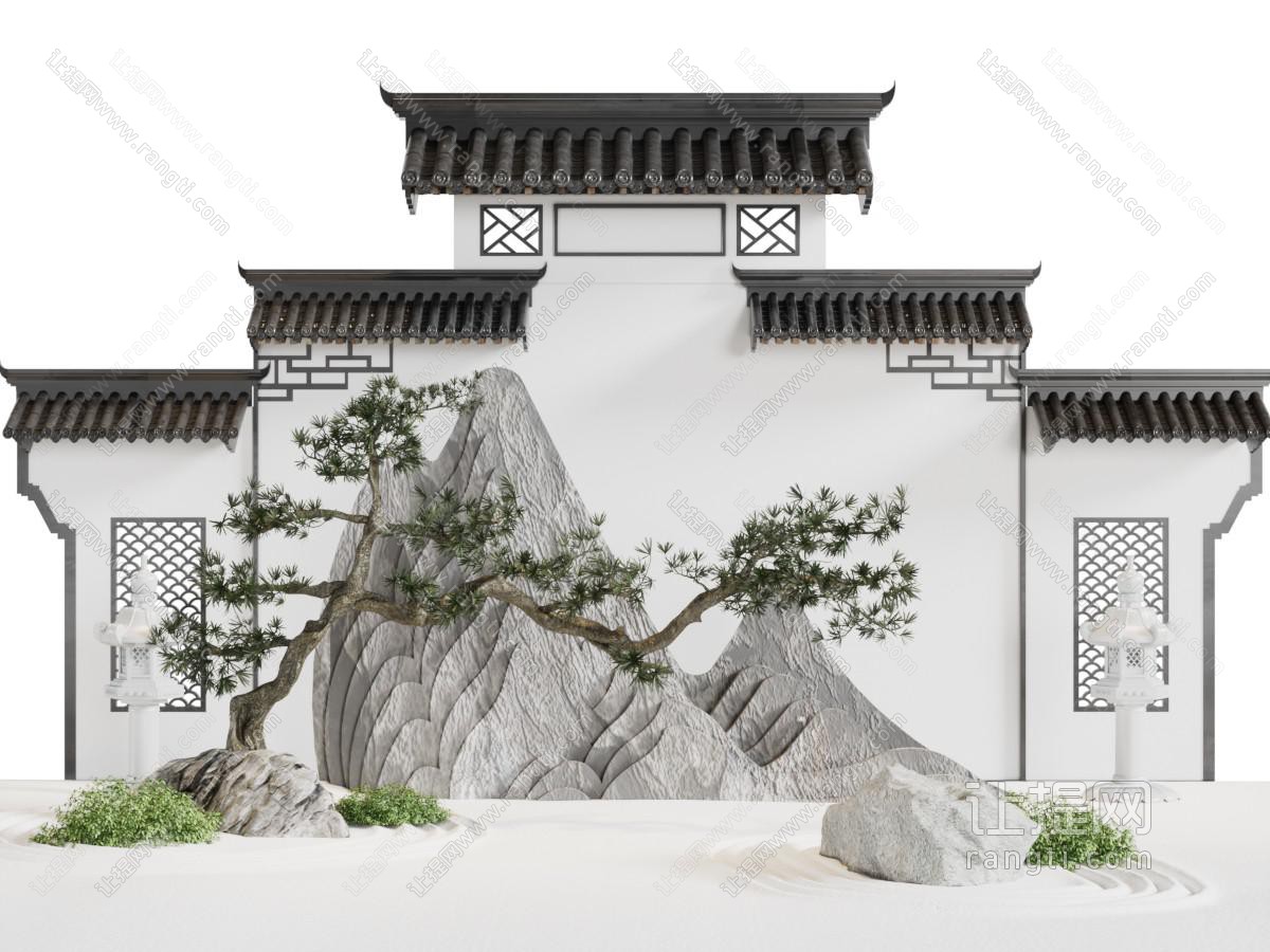 中式马头墙假山景观园艺小品