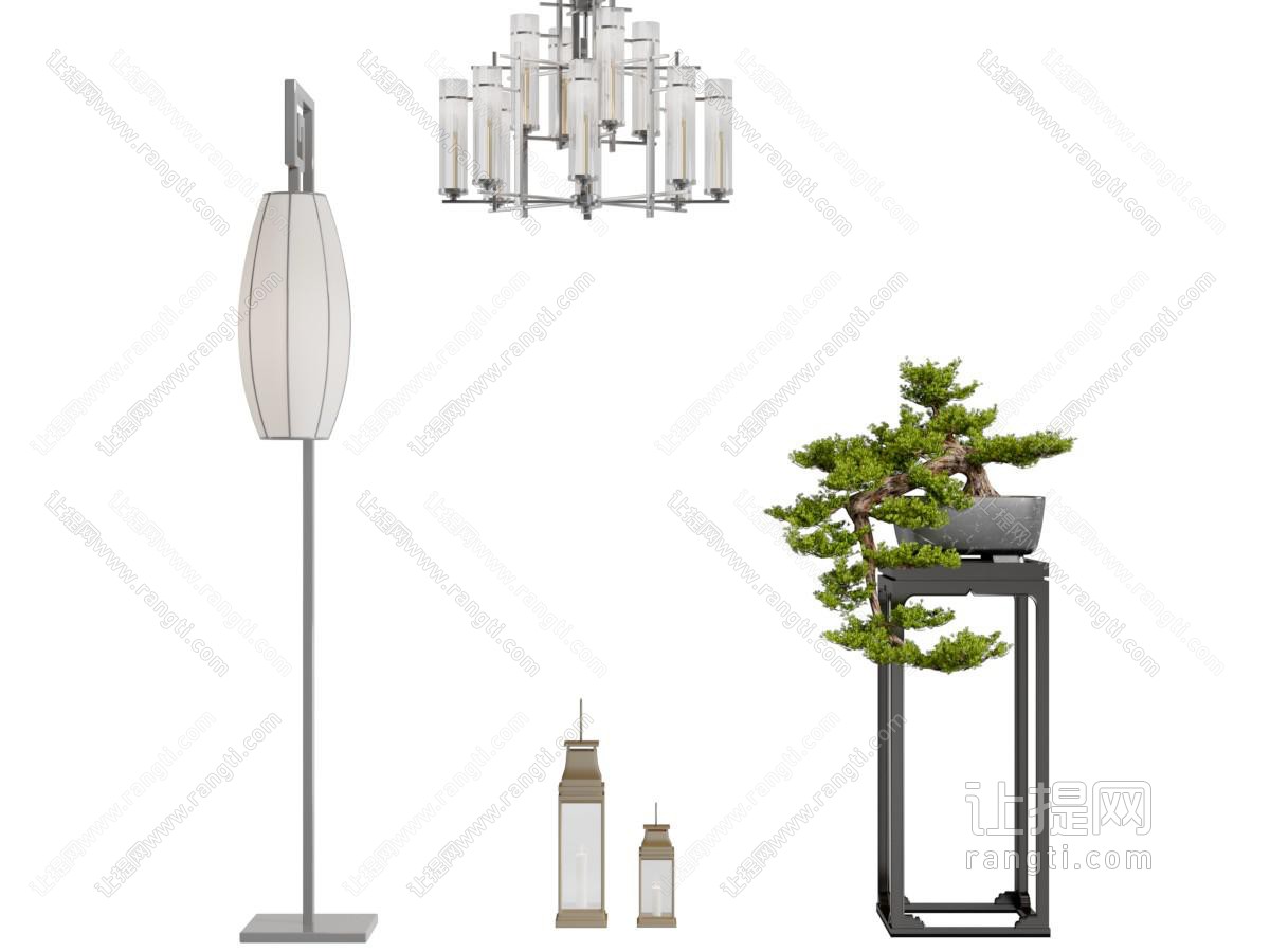 中式松树盆景落地灯
