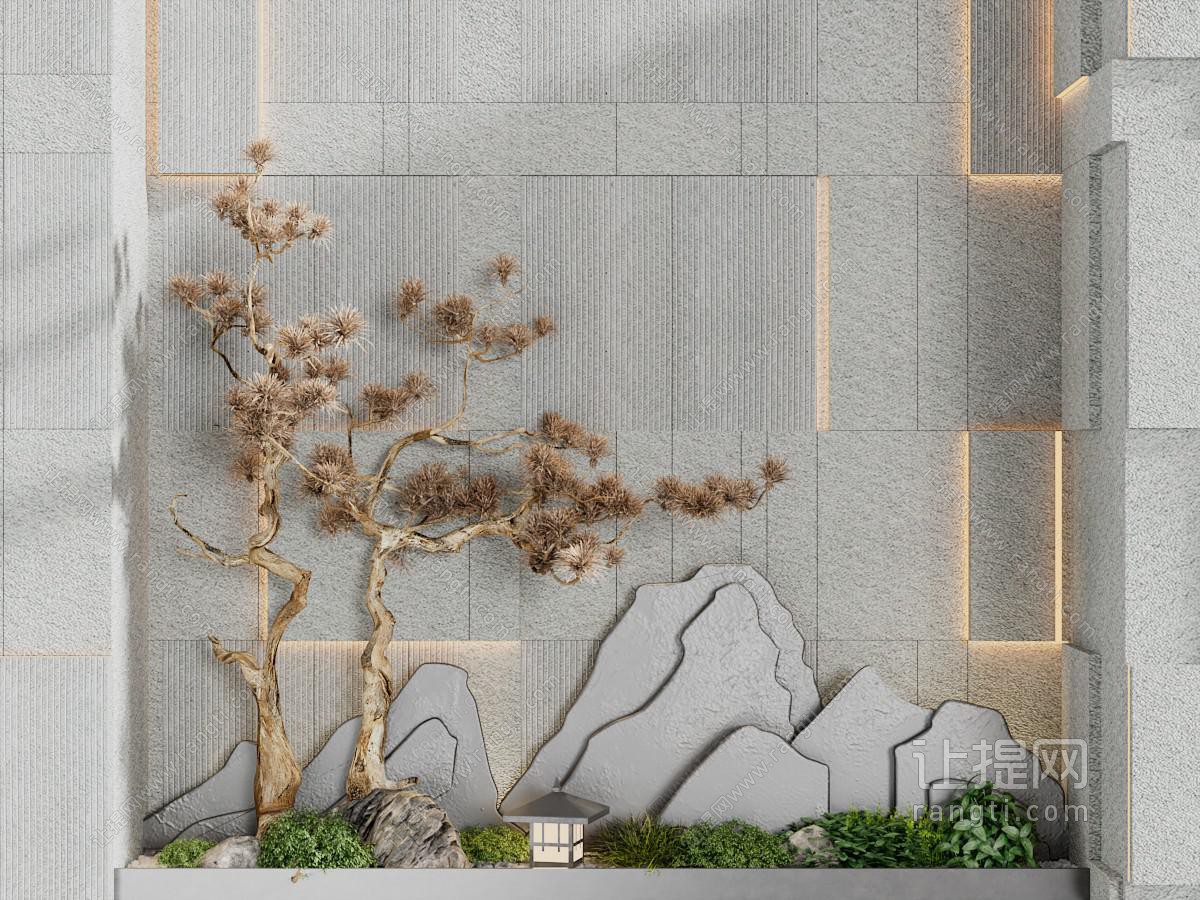 新中式松树假山室内景观园艺小品