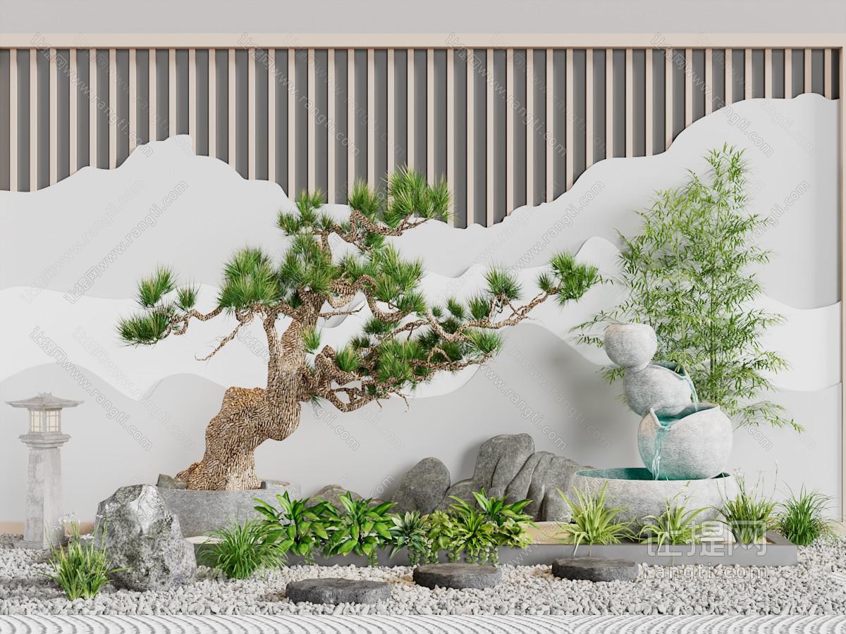 新中式松树山脉景观园艺小品