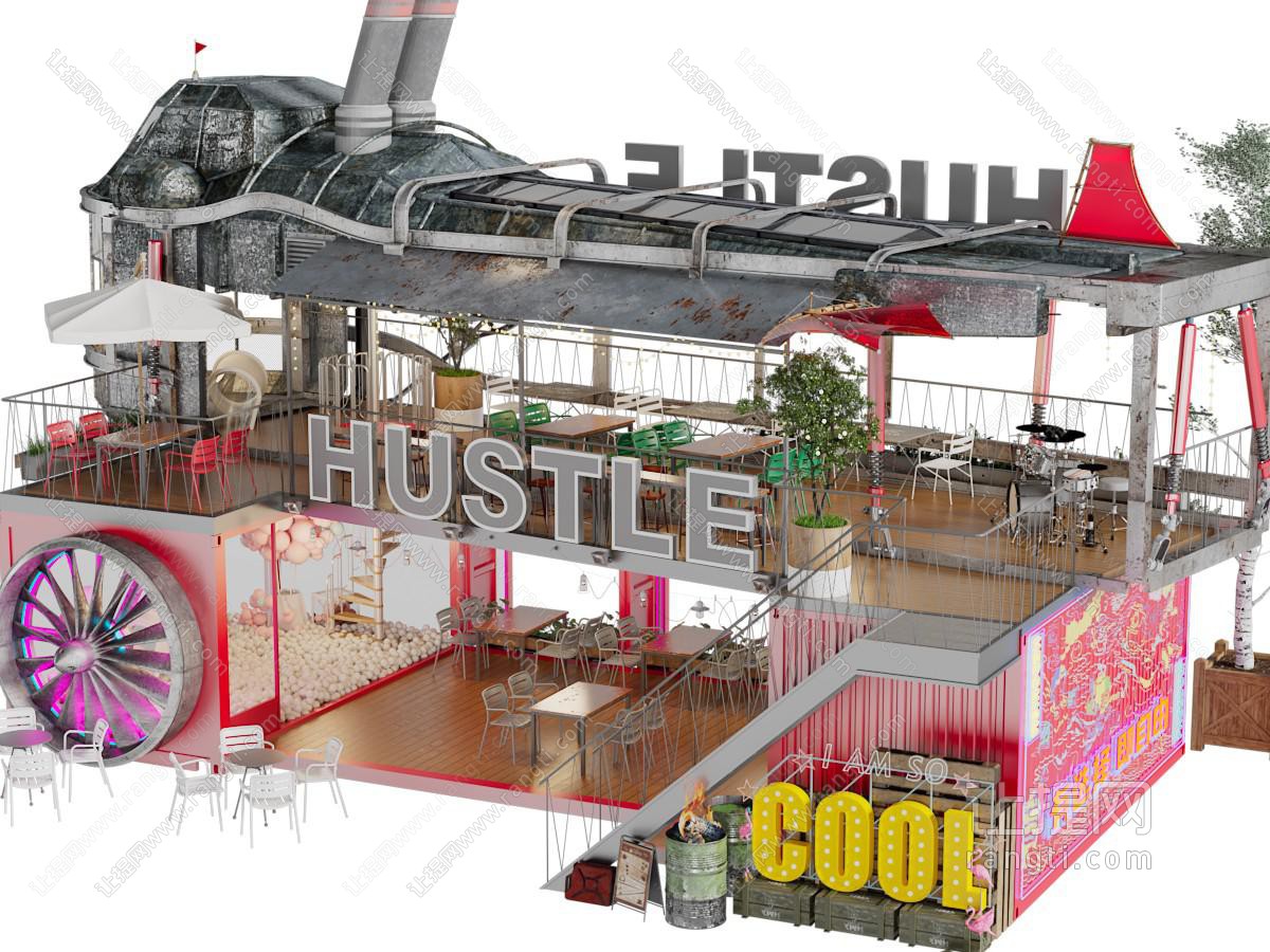 工业风火车主题餐厅饭店