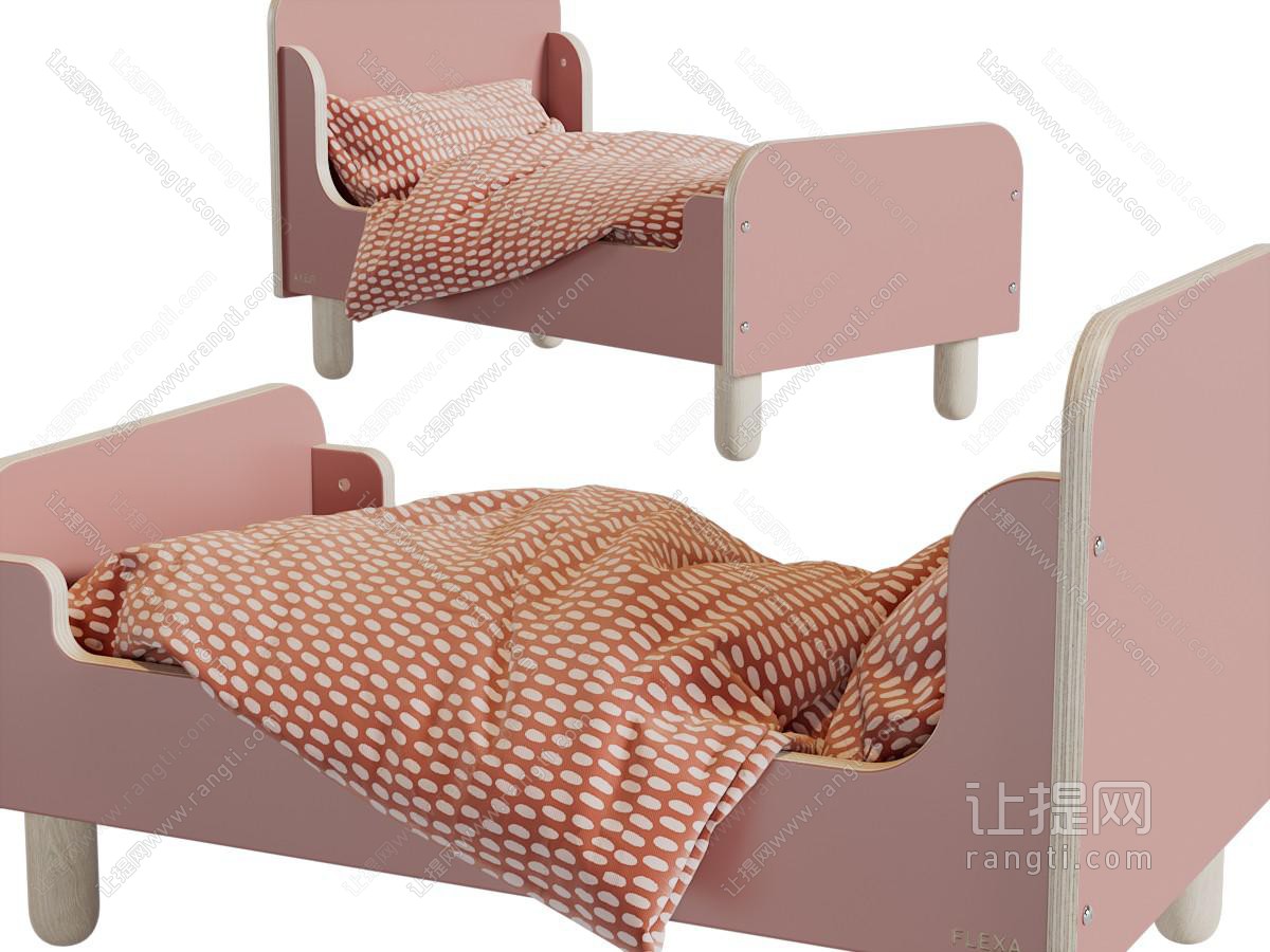 现代粉色婴儿床