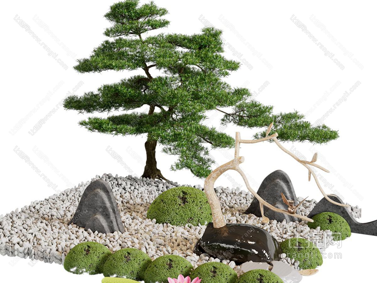 中式松树石头景观园艺小品