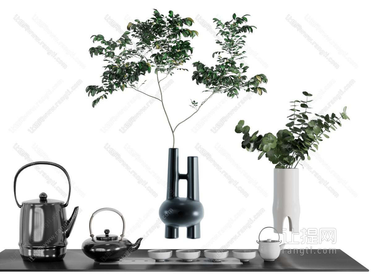 新中式茶具杯子、花瓶花卉