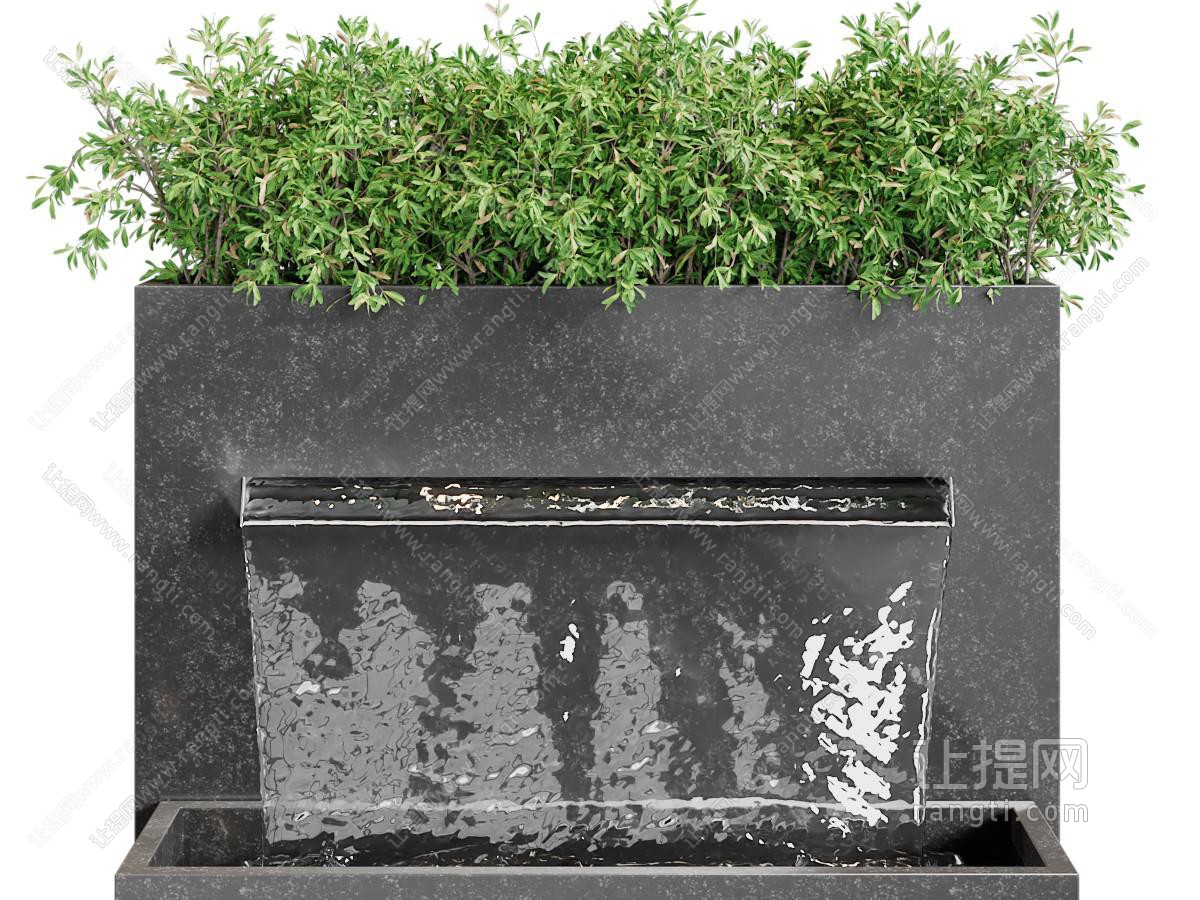 现代瀑布、花草绿植景观园艺小品
