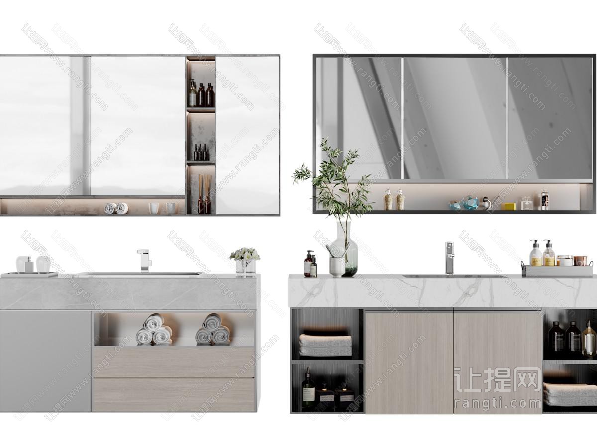 现代洗手台、浴室镜、洗漱用品