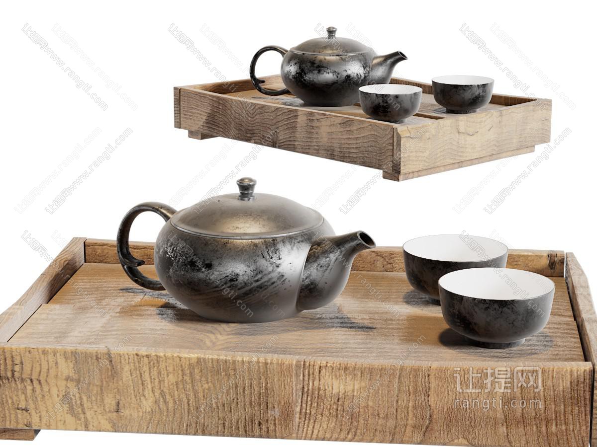 中式托盘、茶具杯子