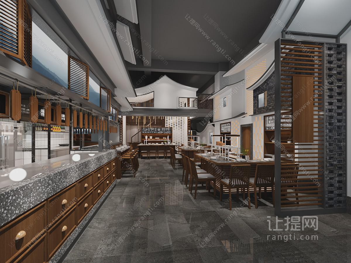 新中式饭店餐馆就餐区