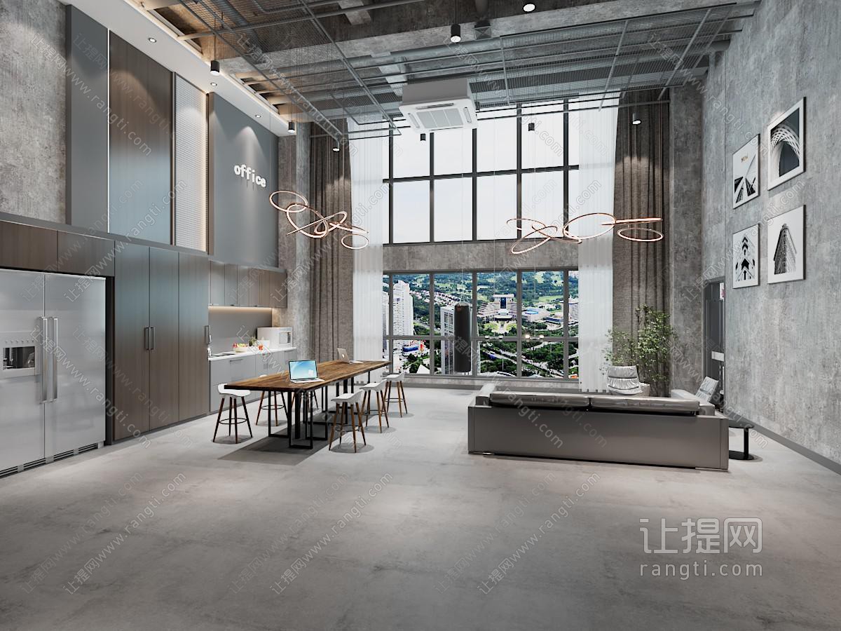 工业loft茶水间、水吧、休闲区
