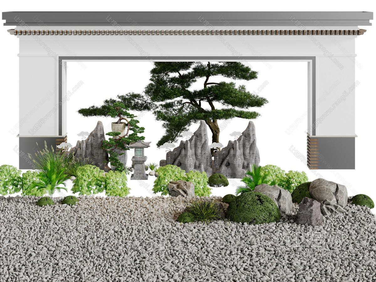 新中式松树、假山景观园艺小品