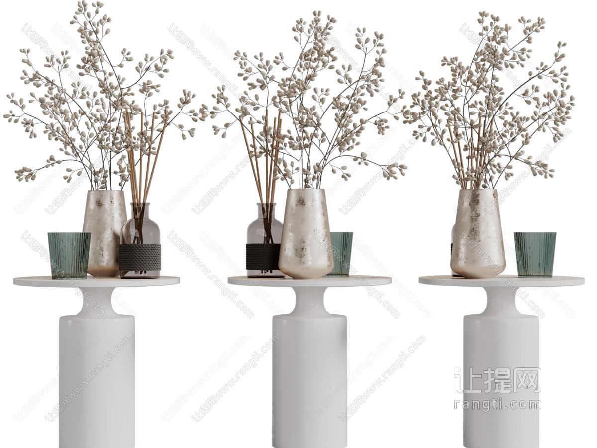 现代边几、花瓶花卉