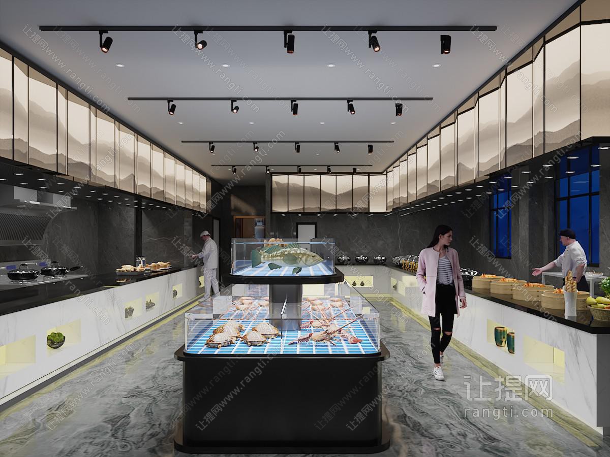 新中式自助饭店餐馆就餐区