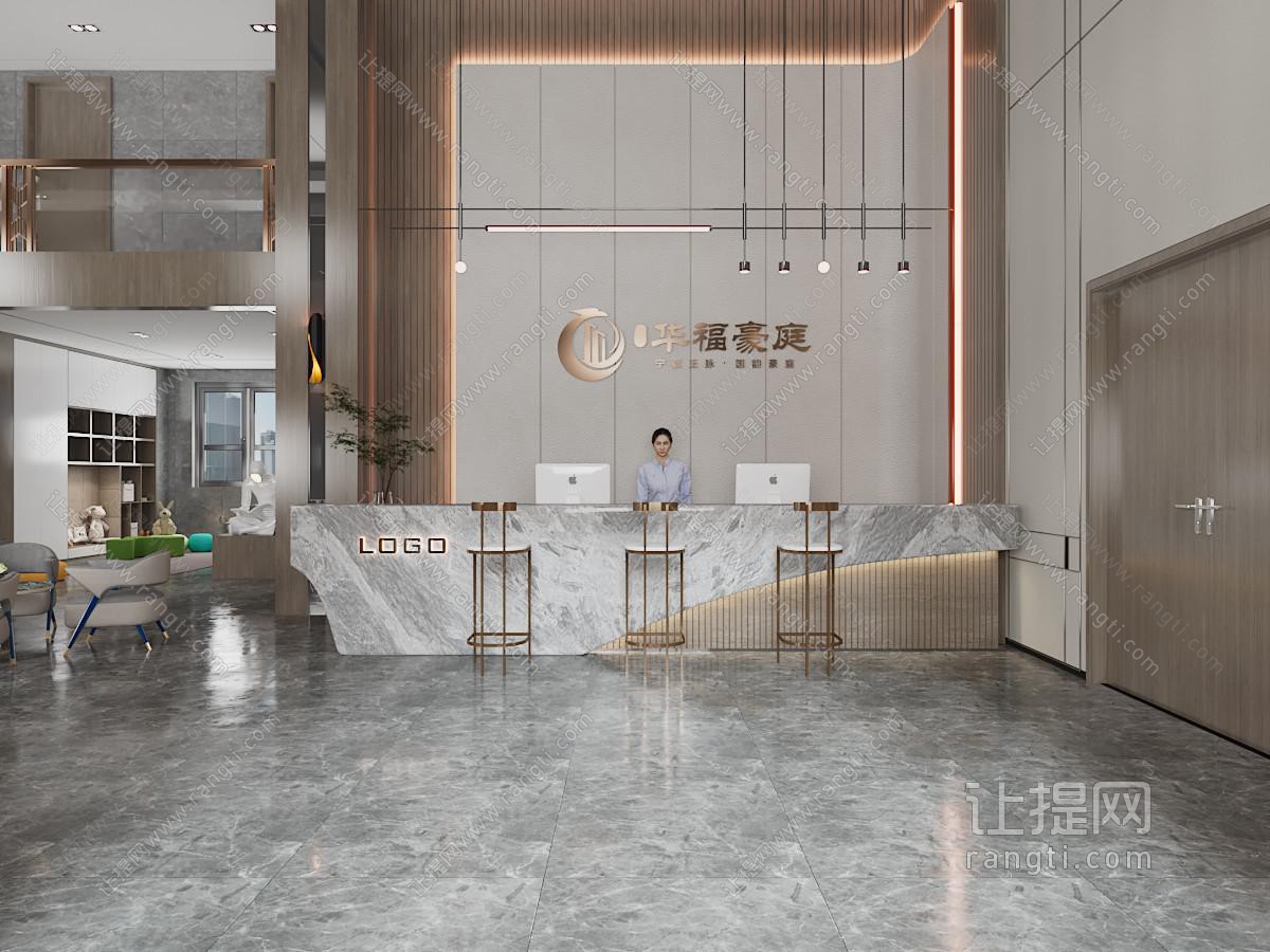 现代轻奢大堂前台接待区