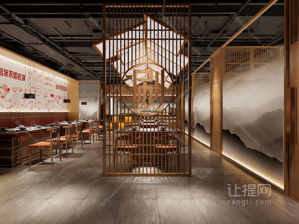 新中式饭店餐馆玄关门厅