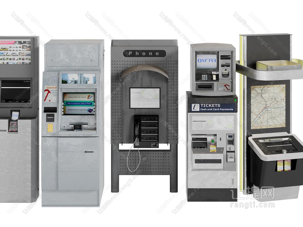 银行取款机、查询机和公用电话和地铁自动售票机