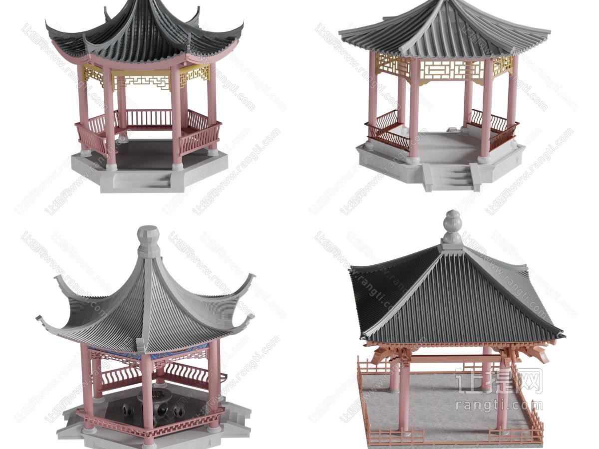 中式仿古六角亭子