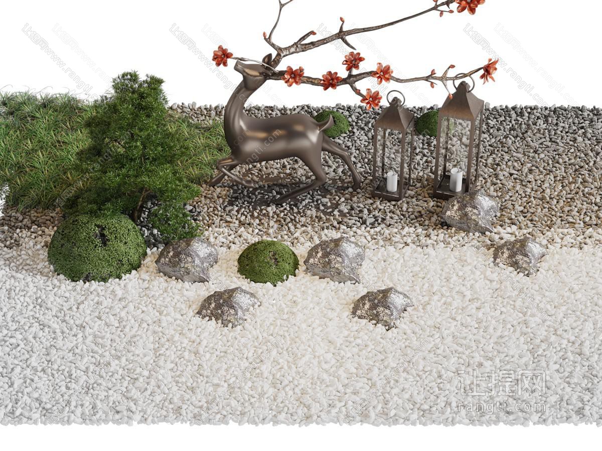 新中式石子、梅花鹿景观园艺小品