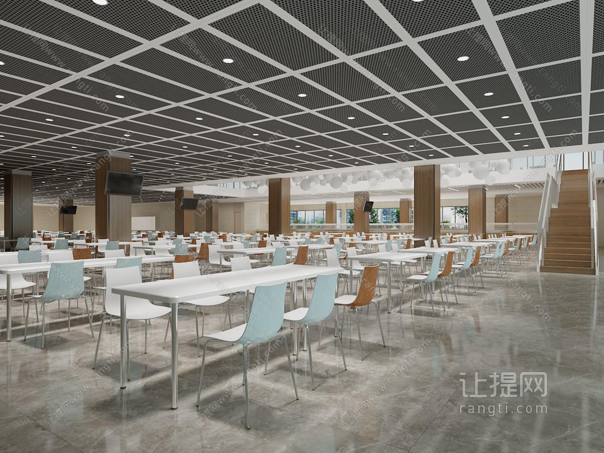 现代食堂大厅就餐区