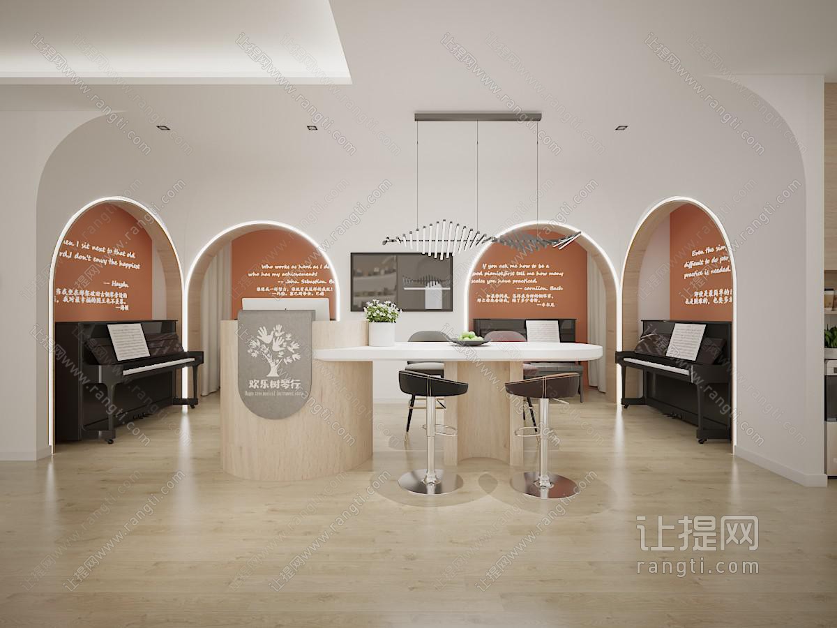 现代钢琴乐器琴行专卖店前台接待