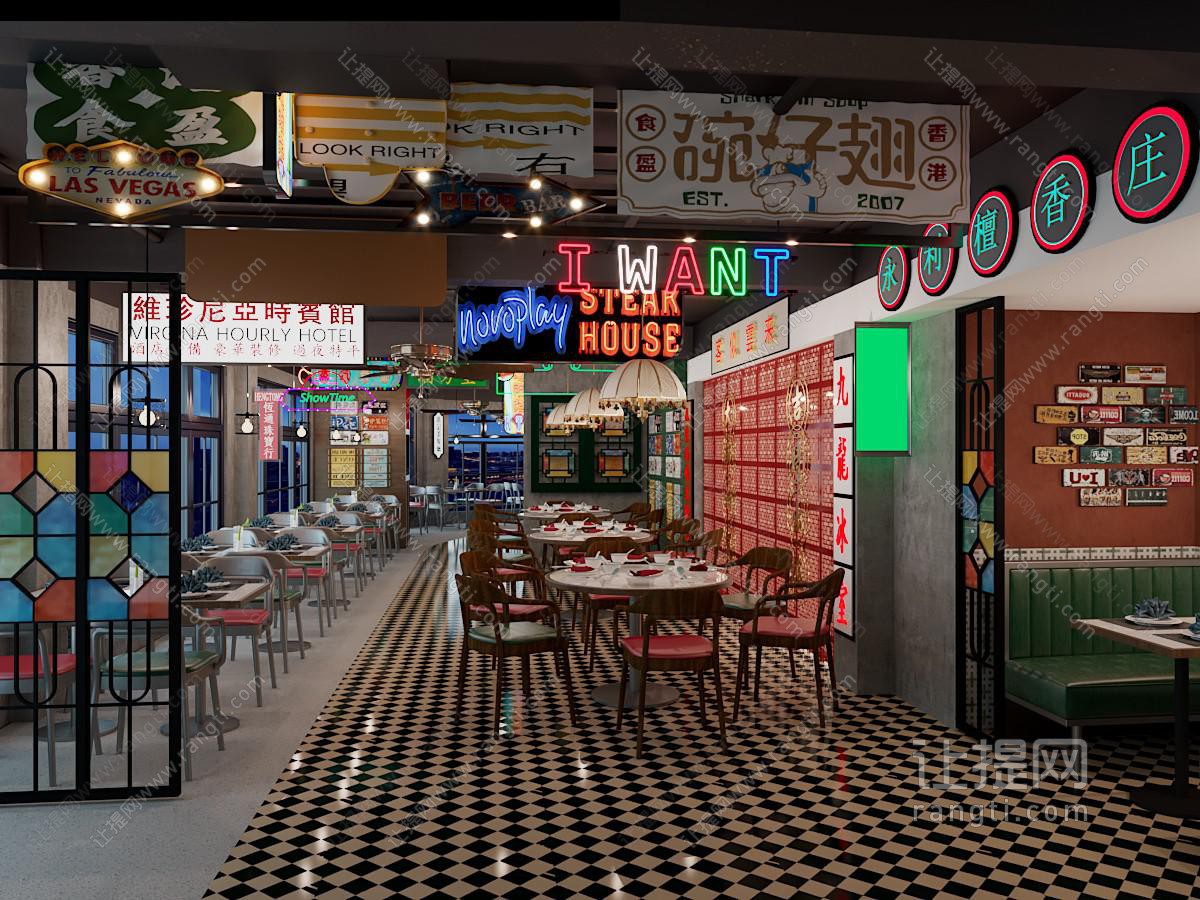 工业loft饭店餐馆就餐区、门头