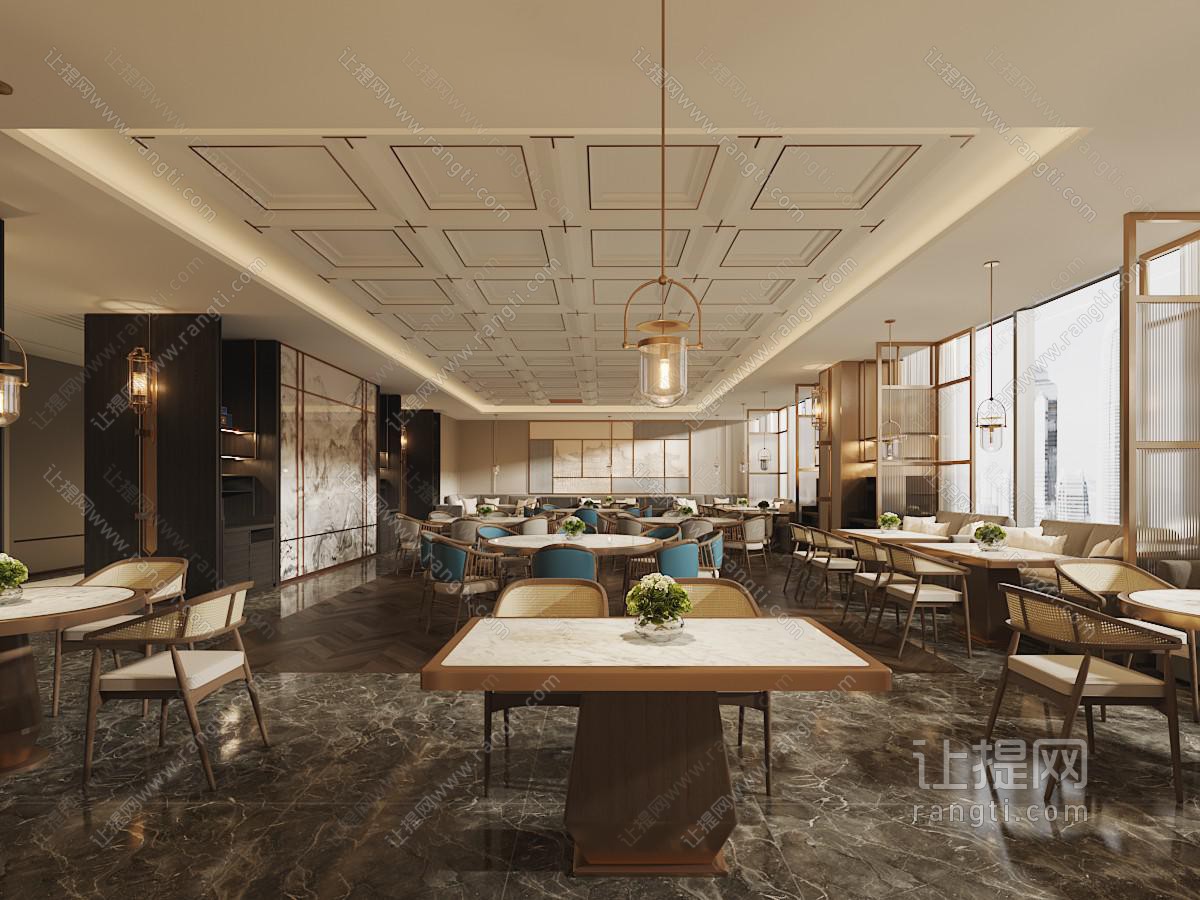 新中式饭店餐馆就餐区