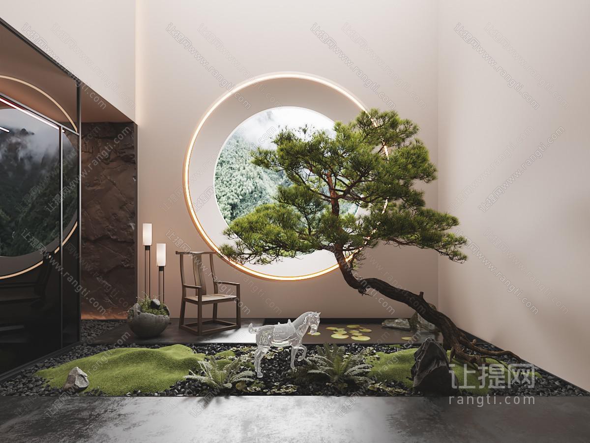 中式松树景观园艺小品