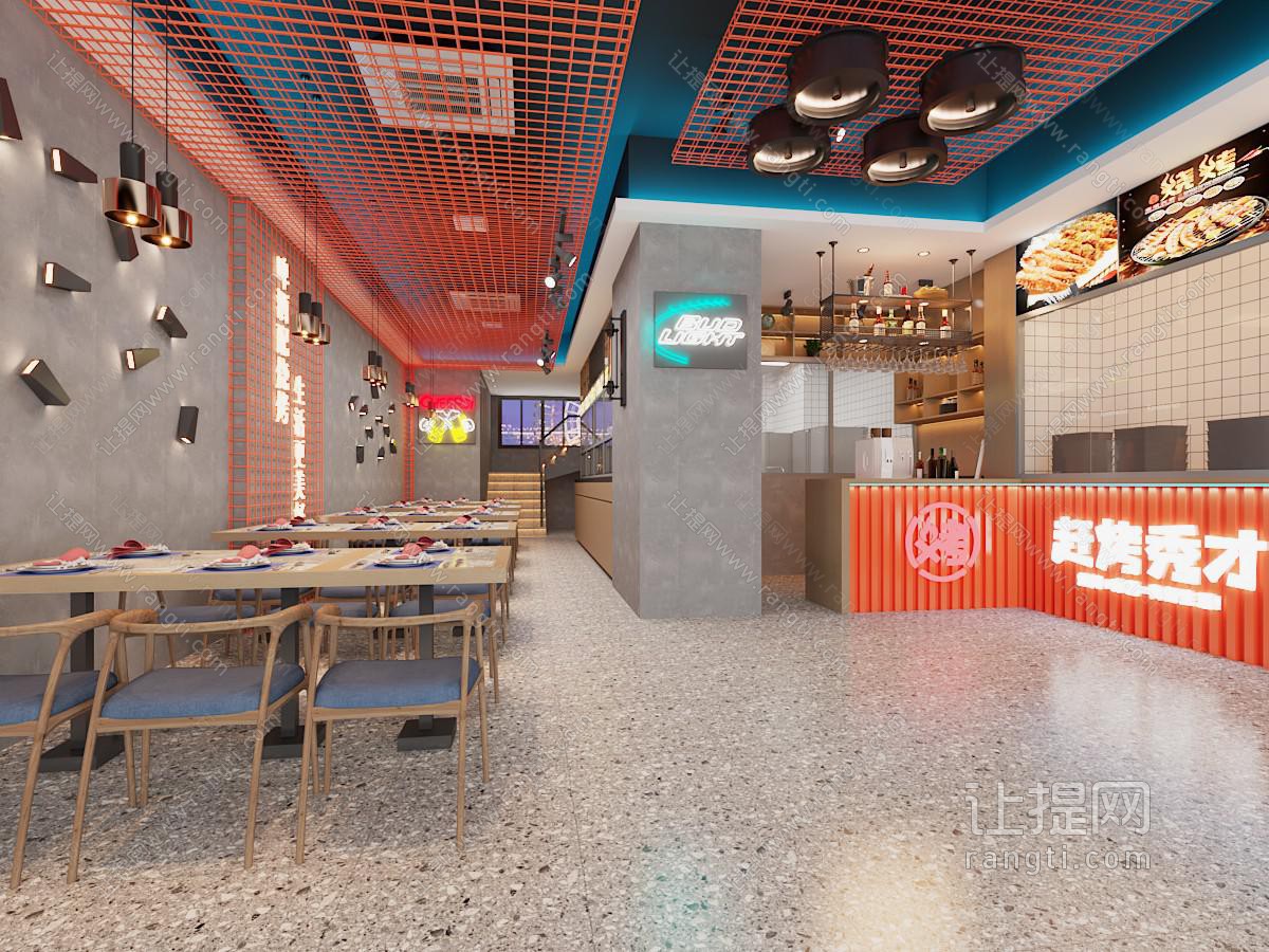 工业loft饭店餐馆就餐区、前台