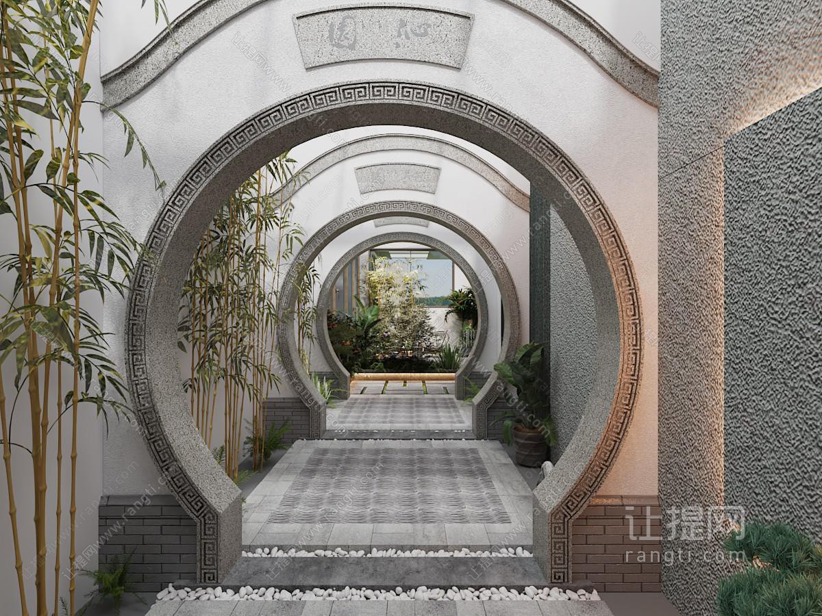 新中式庭院拱门景观园艺小品