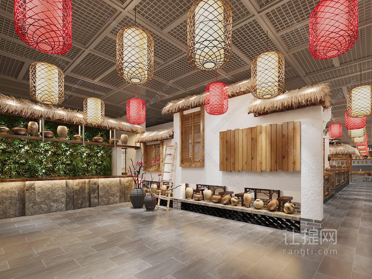 现代民宿饭店餐馆玄关门厅