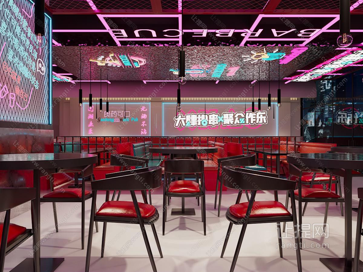 工业loft饭店餐馆烧烤店就餐区
