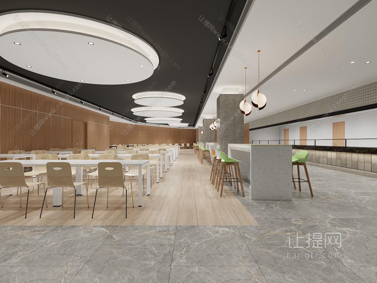 现代食堂大厅就餐区