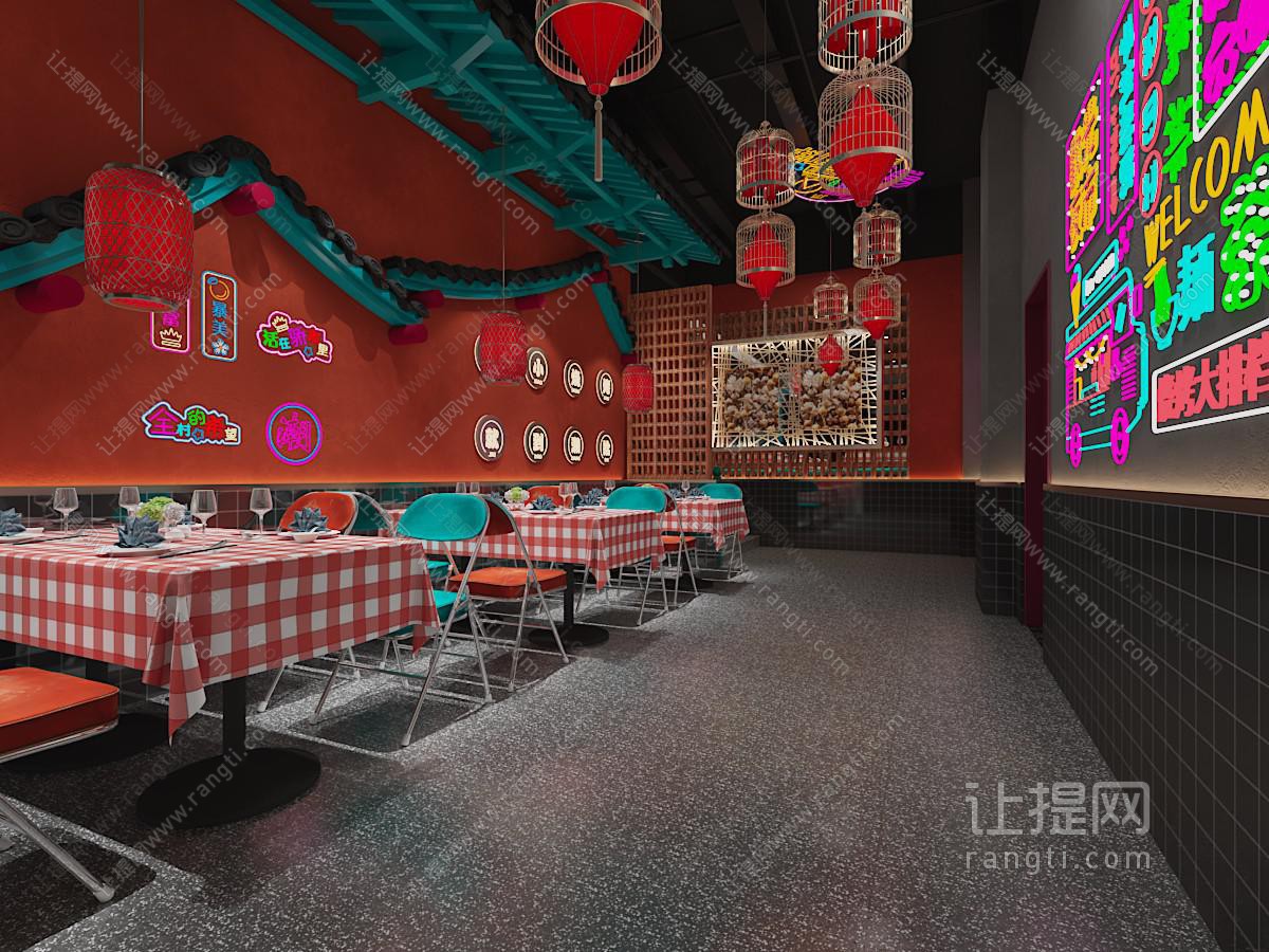 新中式饭店餐馆就餐区