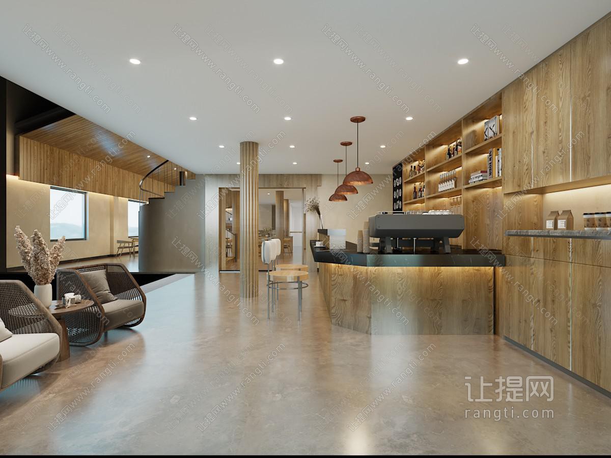 侘寂风咖啡厅前台接待区