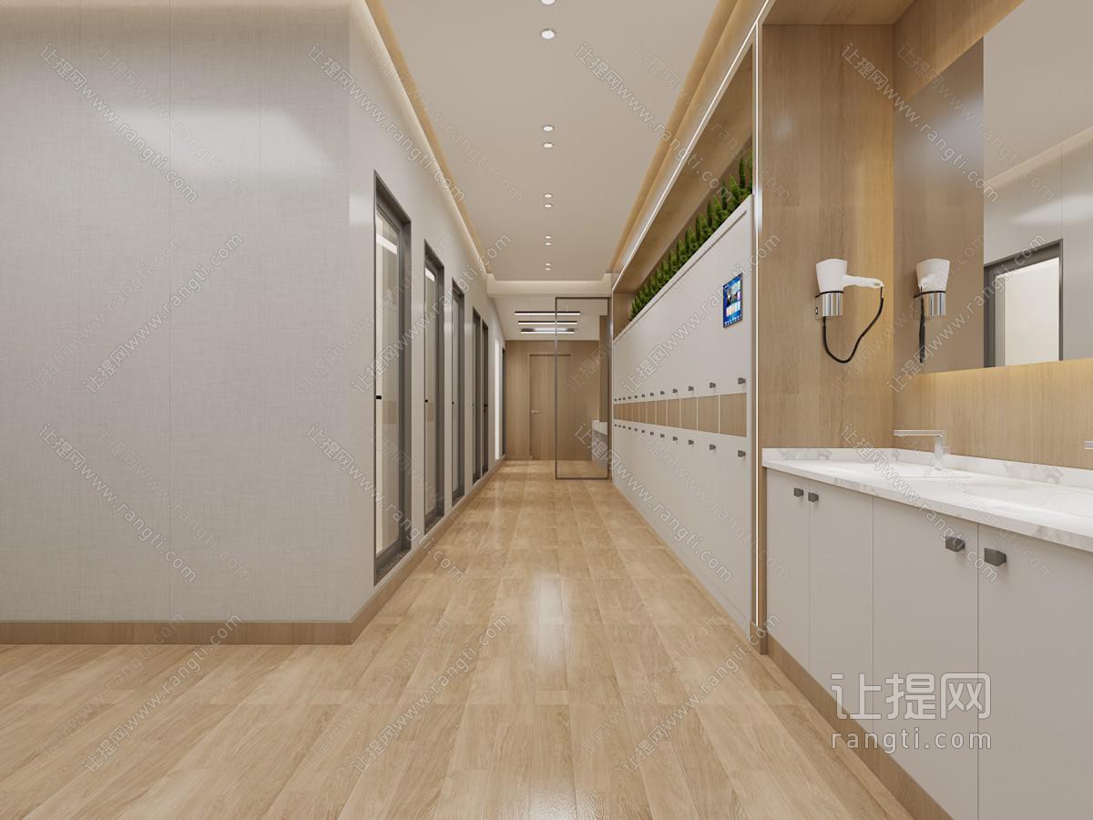 现代公共卫生间、洗手间、过道