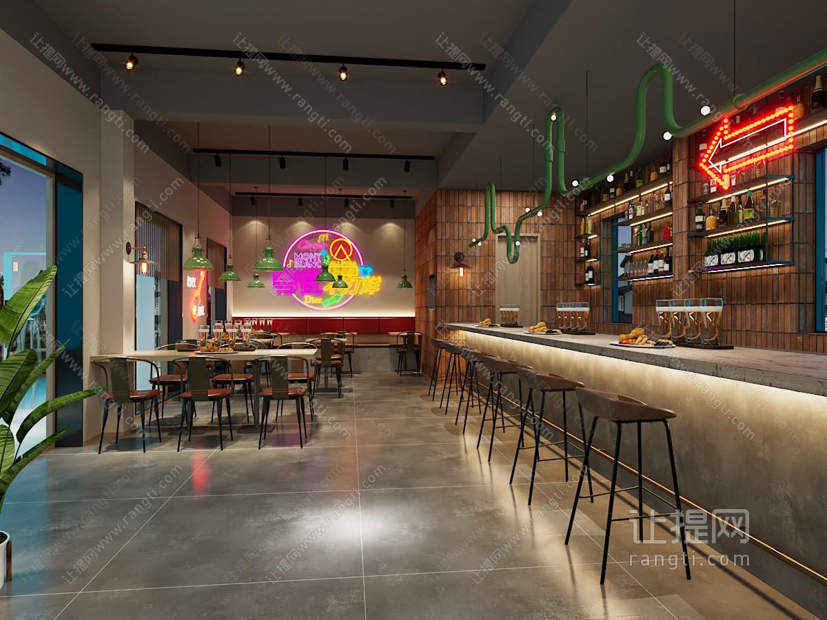 工业loft烧烤店就餐区