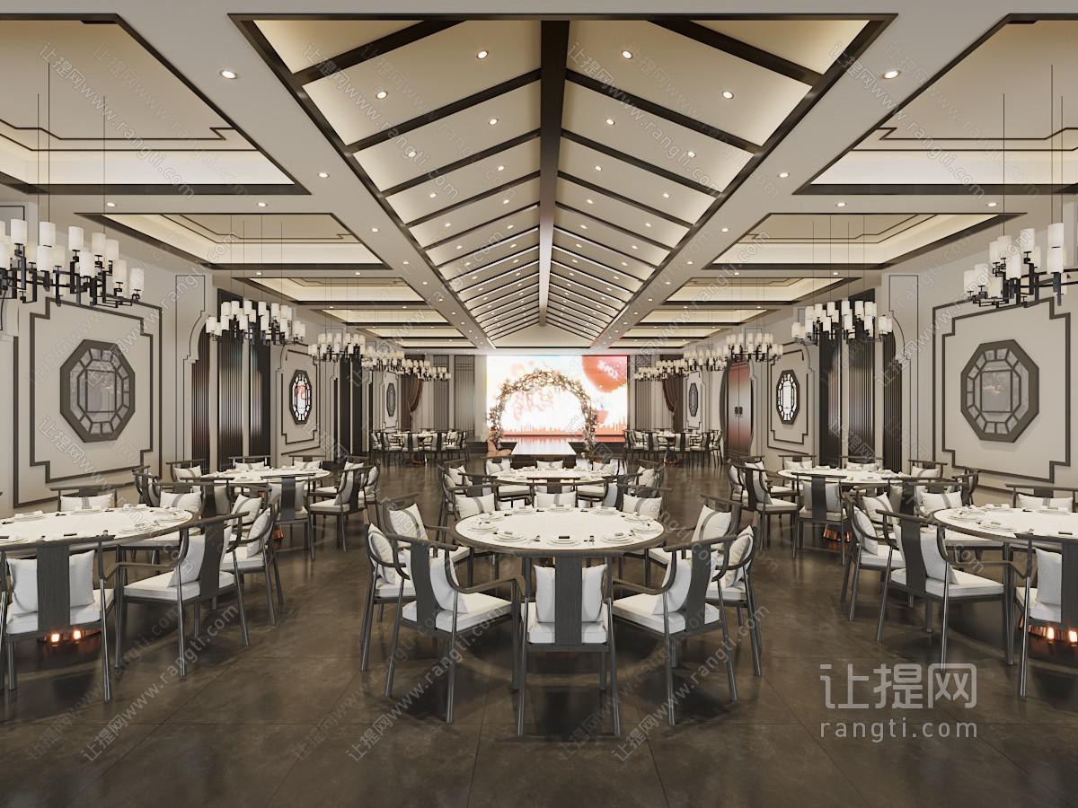 新中式酒店大堂宴会厅就餐区