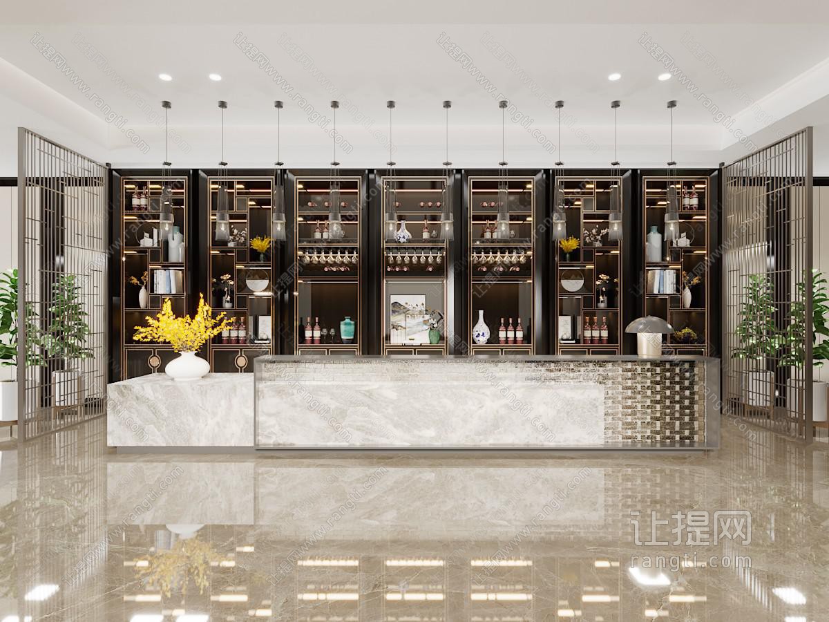 新中式酒店大堂前台接待区