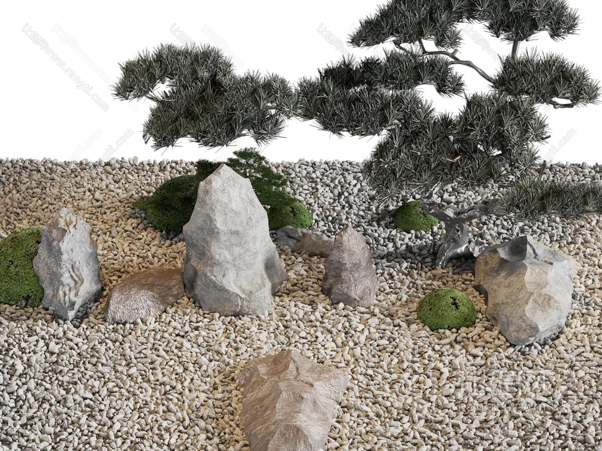 新中式松树石头景观园艺小品