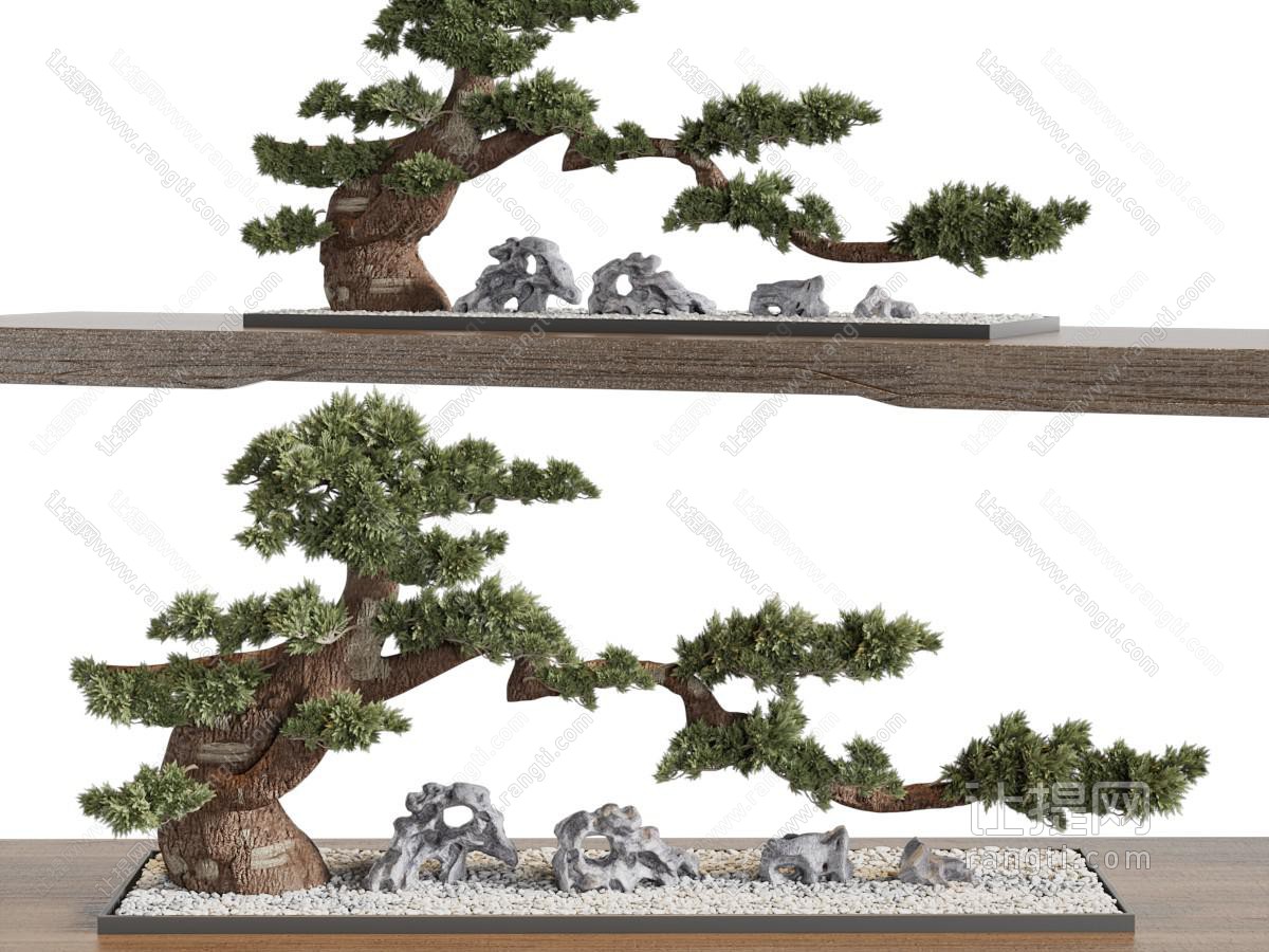 新中式松树、假山景观园艺小品