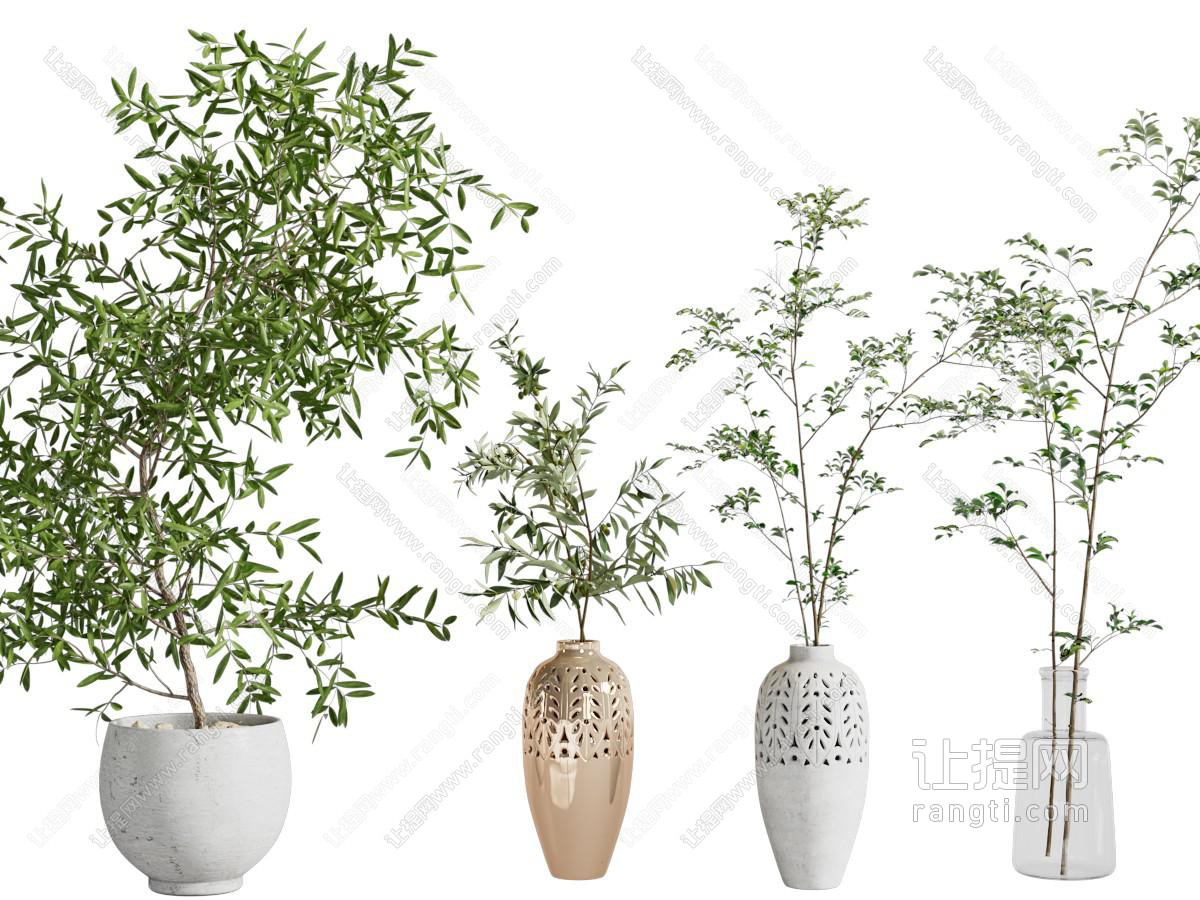 现代镂空花纹花瓶花卉、盆栽植物