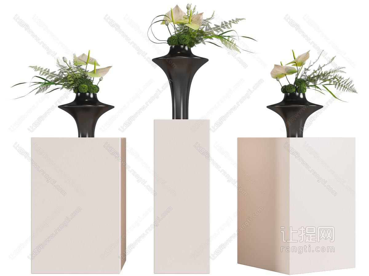 现代黑色陶瓷花瓶花卉