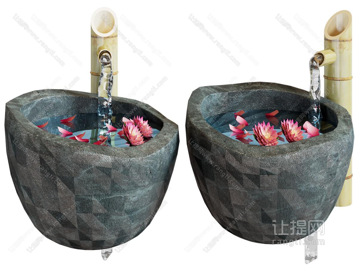 新中式开满莲花的水池景观小品