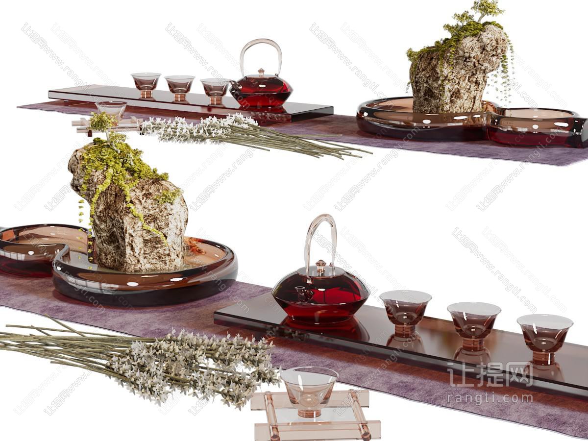 现代茶具杯子、盆景