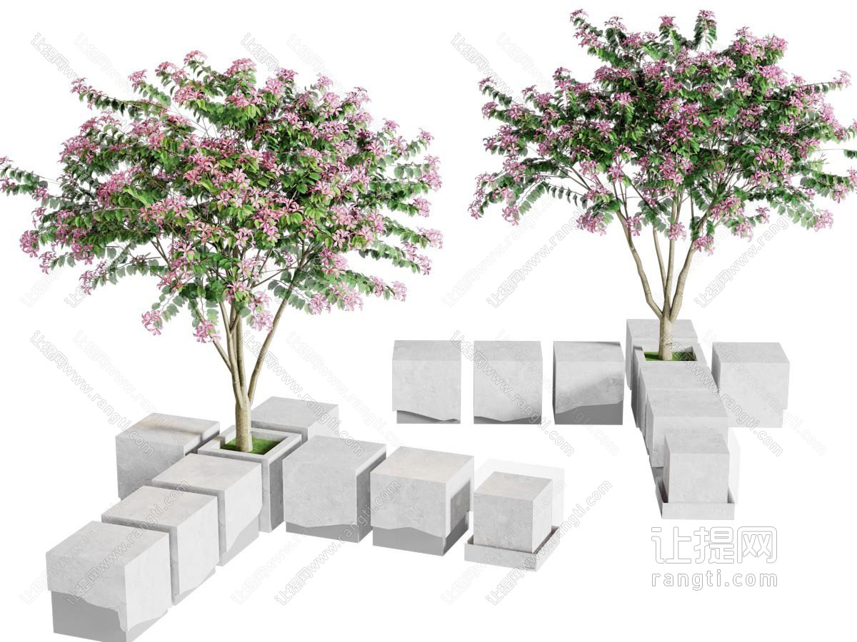 新中式户外景观花树