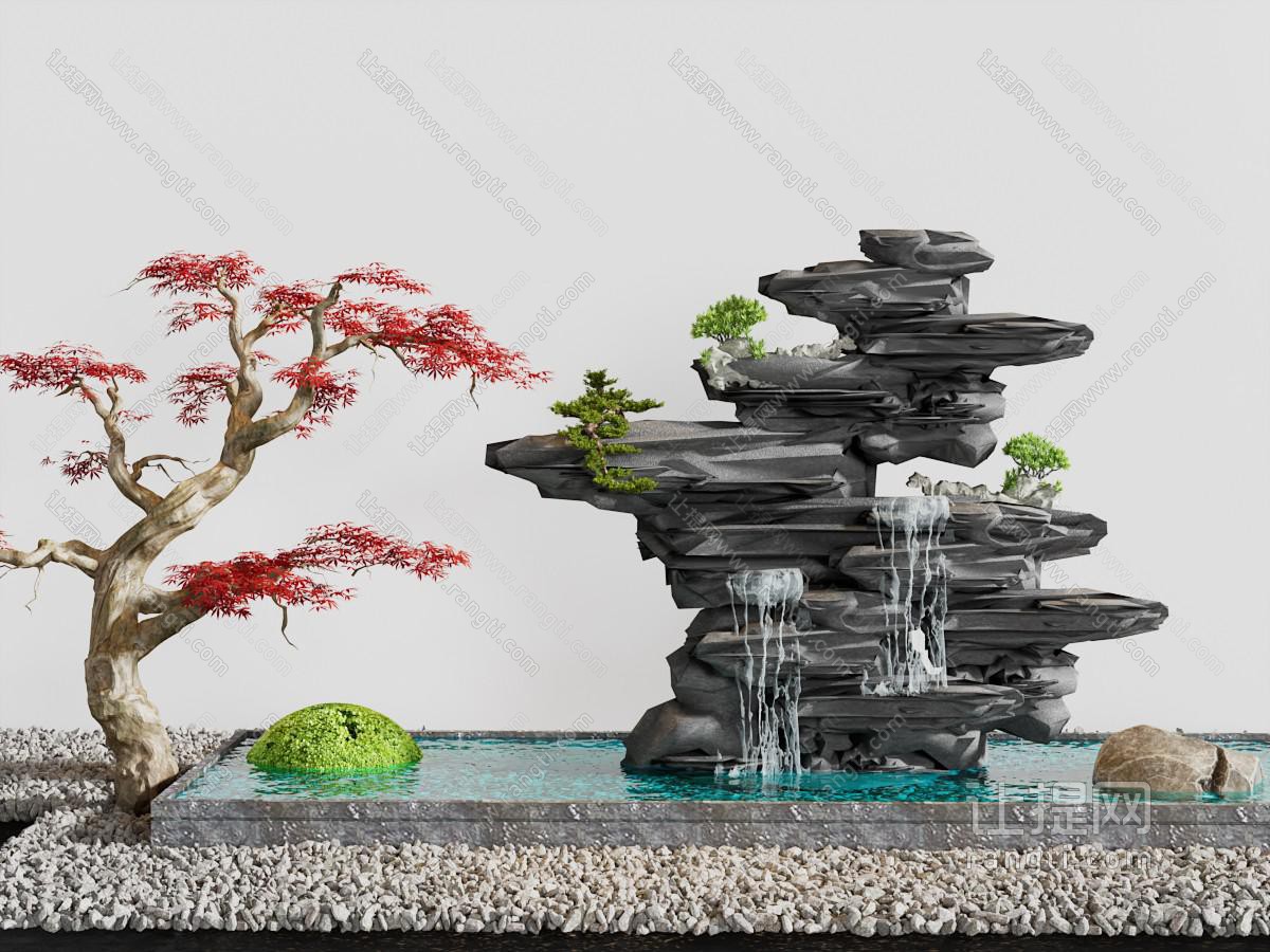 新中式假山瀑布、石子景观园艺小品