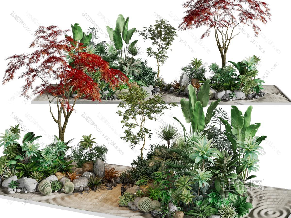 现代花草、枫树景观园艺小品