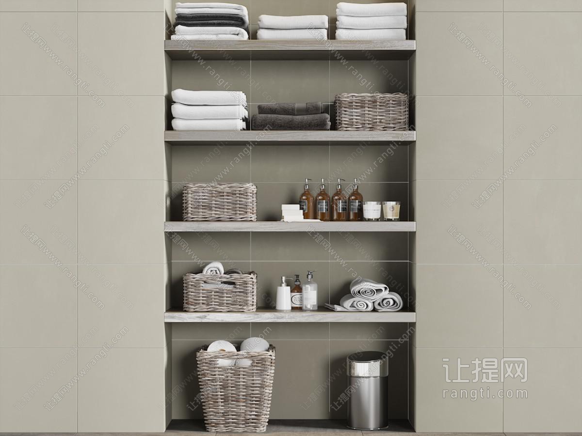 现代嵌入墙体的毛巾、卫浴用品收纳架