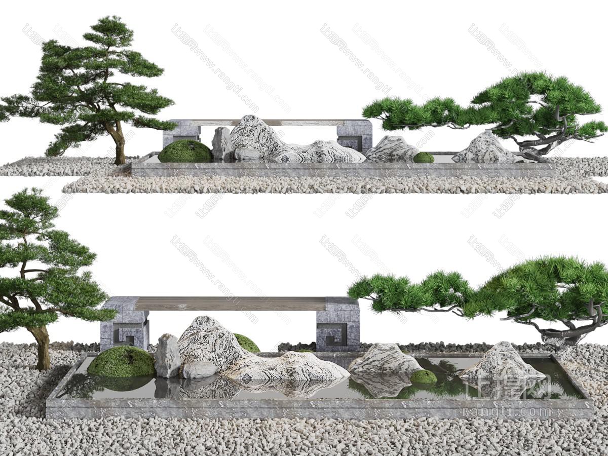 新中式松树假山景观园艺小品