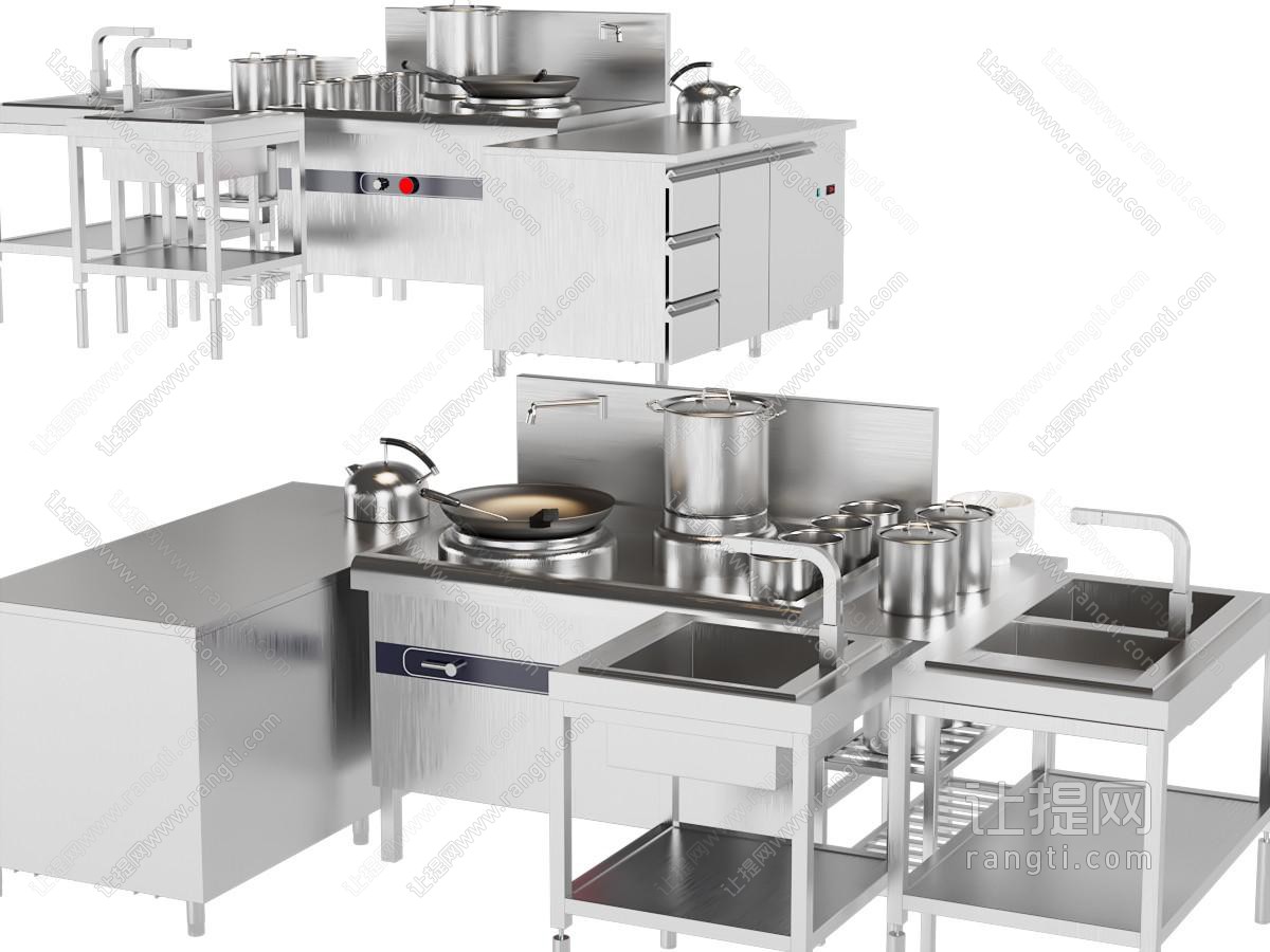 现代饭店后厨不锈钢厨具设备